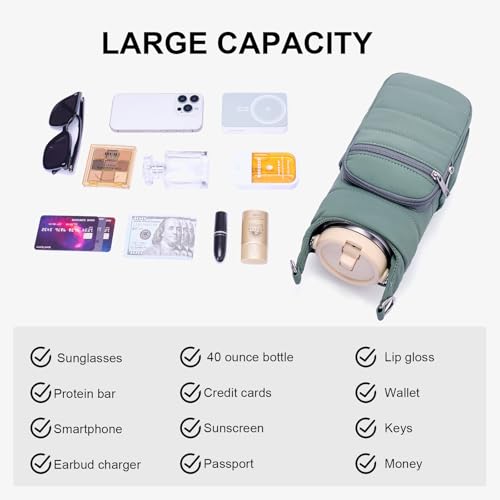 Water Bottle Bag 40 oz Crossbody Bag Insulated Carrier Purse Holder for Walking Hiking with Adjustable Strap - color: Light green