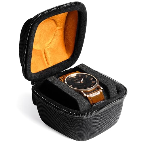 Single watch case for travel, hard Watch Organizer box for Men and Women with microfiber lining, fit large and small watches - size: 1 slot