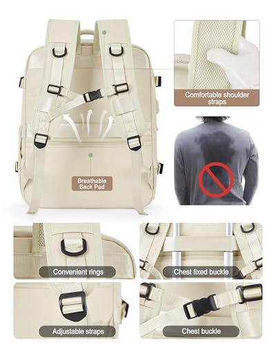 VGCUB Lightweight Travel Backpack for Women Men,Carry on Backpack Flight Approved Luggage,Water Resistant Laptop College Work Backpack Personal Item Daypack Bookbag Mochila de Viaje,Beige - color: Beige, style: X-large