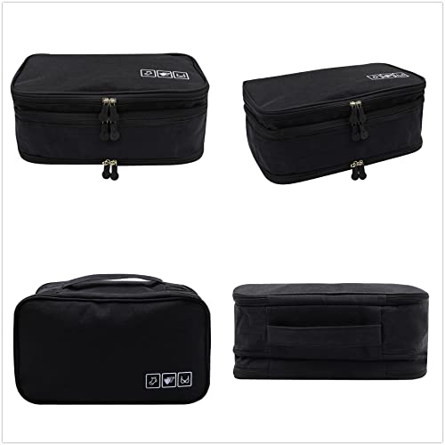 Portable Underwear Bra Storage Bag Waterproof Travel Organizers Multi-Layer Toiletry Packing Cube - color: black