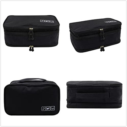 Portable Underwear Bra Storage Bag Waterproof Travel Organizers Multi-Layer Toiletry Packing Cube - color: black