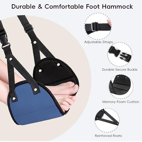 Foot Hammock for Plane Travel, Airplane Foot Hammock, Adjustable Foot Rest Sling, Airplane Gadgets Travel Essentials for Long Time Flight (Navy) - color: Navy