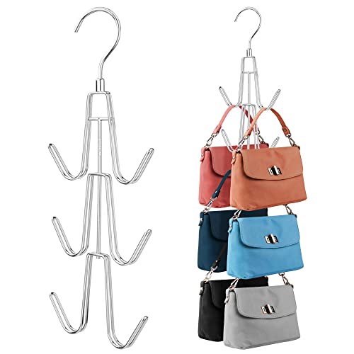 ZEDODIER 3 Pack Purse Organizer for Closet, Heavy-Duty Hanging Purse Hanger Closet Holds Up to 18 Purses, Metal Rotating Space Saving Bag Holder Handbag Storage Hook Backpack Rack, Silver - color: Silver, size: 3 Pack