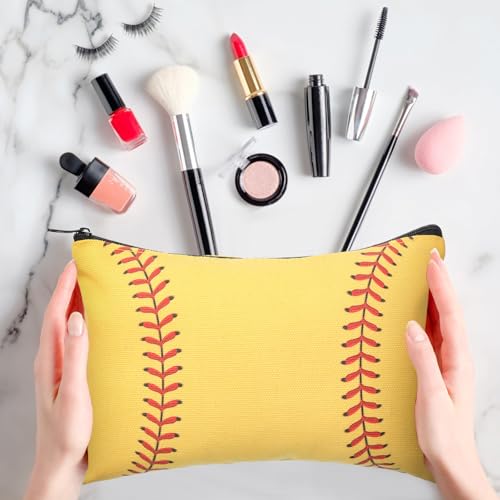 Eccliy 20 Pcs Softball Makeup Bags Bulk Team Gifts Softball Cosmetic Bag Accessories for Women Toiletry Zipper Pouch Travel Canvas Gifts Stuff for Team Players Party - size: 8 x 5 Inch, style: Softball