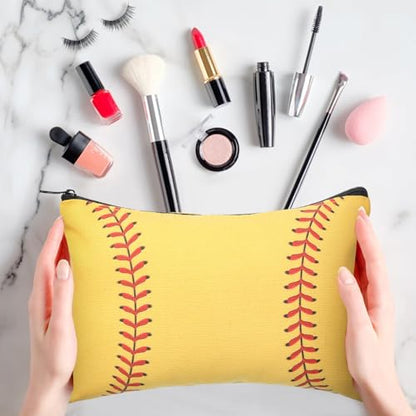 Eccliy 20 Pcs Softball Makeup Bags Bulk Team Gifts Softball Cosmetic Bag Accessories for Women Toiletry Zipper Pouch Travel Canvas Gifts Stuff for Team Players Party - size: 8 x 5 Inch, style: Softball