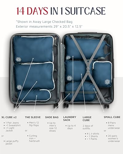 Large Compression Packing Cubes for Travel-Packing Cube Luggage Organizers 7 Piece Set for Checked Luggage-Ultralight, Expandable/Compression Bags by TRIPPED Travel Gear (Navy/White) - color: Navy/White