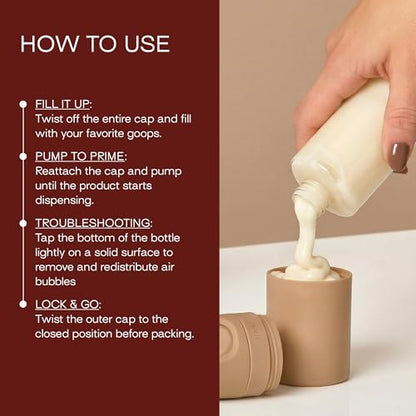 RIES Essential Refillable Toiletry Travel Bottles – Set of 5 (3.4oz & 1.7oz) Airless Pump Containers for Shampoo, Conditioner, Body, Face – Leak-Proof, TSA-Approved, Dishwasher Safe - Sand - color: Sand