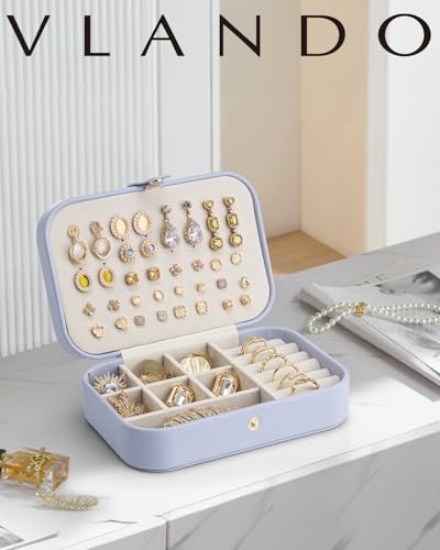 VLANDO Travel Jewelry Case for Women Girls Mothers, PU Leather Portable Small Jewelry Box for Rings, Necklaces, Bracelets, Earring Holder Organizer Storage for Travel Gifts Bridesmaid Gifts - Purple - color: C.Purple