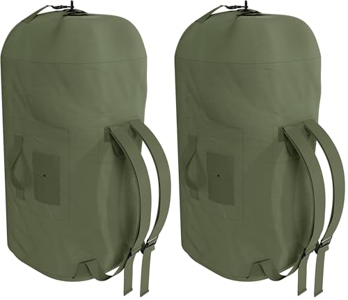 BaHoki Essentials Canvas Duffel Bag - Heavy Duty Top Load Duffel Sea Bag - Military Green Cargo Travel Bags (Pack of 2) - size: Large (Pack of 2)