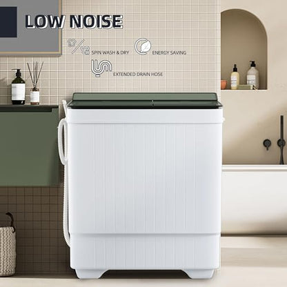 Elevon Portable Washing Machine Twin Tub 18.7 Lbs Capacity, (14.3 Lbs) and Spinner(4.4 Lbs) Combo Mini Compact Laundry Washer for Home, Apartment, Camping, RVs and Dorms, Black/White - style: 18.8LBS