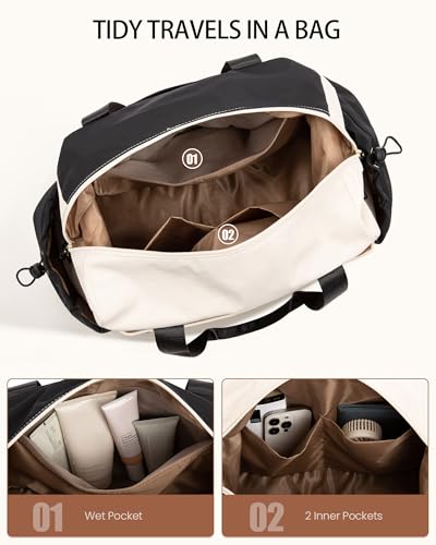 LOVEVOOK Travel Duffel Bag, Weekender Bags for Women, Large Overnight Bags with Shoe Compartment, 47L Carry on Gym Hospital Bag with Wet Pocket, 2 Pcs - color: Khaki, size: Extra Large-2 Pcs