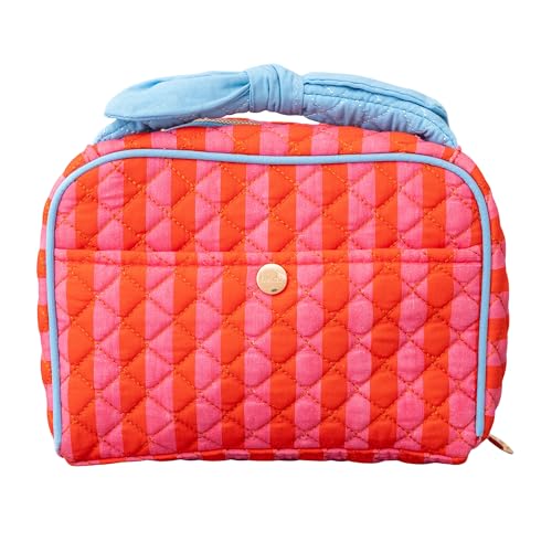 ban.do Large Toiletry Bag for Traveling, Spacious Suitcase Organizer for Makeup/Cosmetics with Pockets, Zippers, Quilted Exterior, Stripes