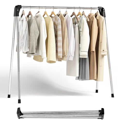 APEXCHASER Clothes Drying Rack, Stainless Steel Drying Rack Clothing with Height-Adjustable, Foldable Gullwings Laundry Drying Rack, Indoor Outdoor Use, No Assembly, White - size: 55 inch New