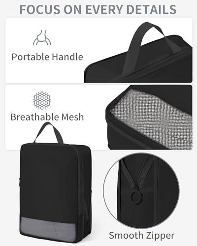 11-Piece Expandable Compression Packing Cubes, Travel Luggage Organizers Set for Suitcase, Lightweight Fabric Packing Bags for Travel Essentials Black - color: Black