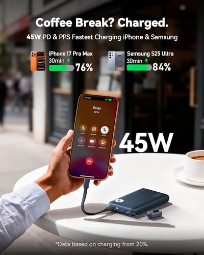 INIU 45W Fast Charging Portable Charger, 40% Smaller 10000mAh with Detachable Cable, Flight-Safe Travel Power Bank, USB C External Phone Battery Pack for Business, School, Dorm, College Student, Blue - color: Blue
