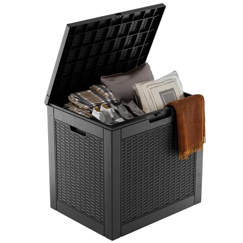 EasyUp 30 Gallon Outdoor Storage Box, Patio OutdoorResin Deck Box for Furniture, Garden Tools, Waterproof Outside Storage Boxes(Black) - color: Black, size: 30 Gallon