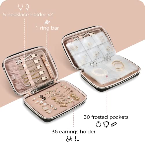 ProCase Large Travel Jewelry Organizer Case, Jewellery Home Storage Book Ring Binder with Clear Pockets for Presentation, Zippered Pouch Bag for Earrings Necklaces Bracelets -Black - color: Black, size: Large, Loose-leaf