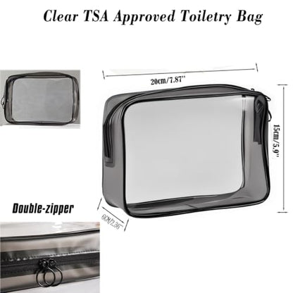 Clear Travel Toiletry Bag TSA Approved Toiletry Cosmetic Bags Men Women & Travel Bottles set for Toiletries TSA Approved Travel Bottle 3.4 oz Leak Proof Refillable & Travel Containers for Toiletries