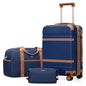 LONG VACATION Carry On Luggage Set 3 Piece, 20 Inch ABS+PC Hardshell Carry on Suitcase with Spinner Wheels TSA Lock & YKK Zipper - color: Navy Brown, size: 3 Piece Set (20 Inch)