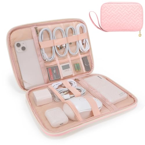 Electronics Organizer Travel Case, Charger Bag Cord Organizer Travel, Compact Tech Pouch Cable Organizer Bag for Charger, Cords, Phone, Headphones, Flash Drive, SD Card (Pink, Large-Single Layer) - color: Pink, size: Large-Single Layer