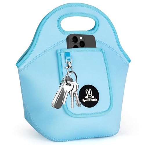 Sports rabbit Small Neoprene Lunch Bags for Women & Adults - Insulated Reusable Lunch Tote, Soft Foldable Lunch Box, Water-Resistant & Machine Washable Cooler Bag for Work, Travel, Picnic (blue) - color: Blue