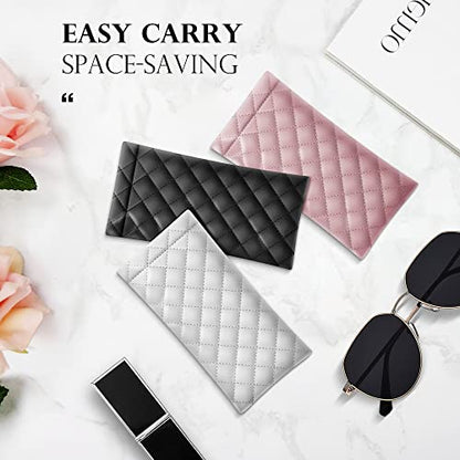 Squeeze Top Sunglass Pouch - Portable Sunglass Organizer Pouch Bags Soft PU Leather Glasses 2 Pack - color: Black-white