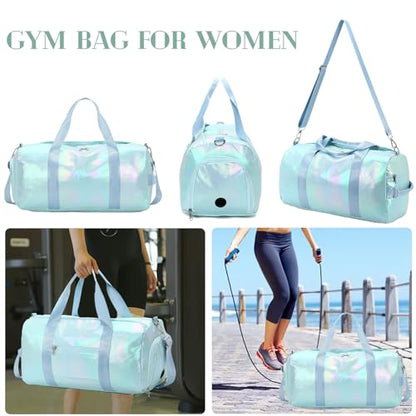 Gym Bag Sports Duffle Bag with Wet Pocket Weekender Overnight Bag with Waterproof Shoe Compartment for Girls Kids Women Travel Dance Yoga Workout Bag (Green) - color: Green