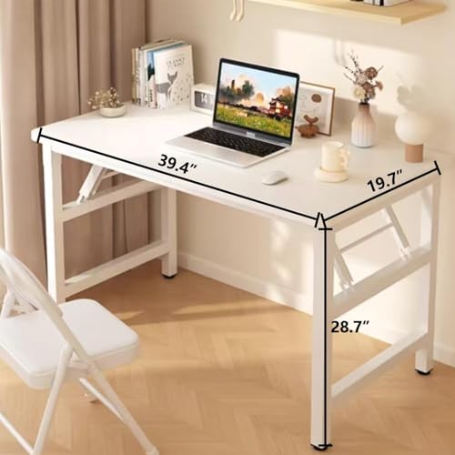 47.2 Inch Folding Table，Square Folding Desks for Small Space,Small Foldable Desk No Assembly,Rustic Brown. - color: Frame：white/Board：teak, size: 47.2"x19.7"