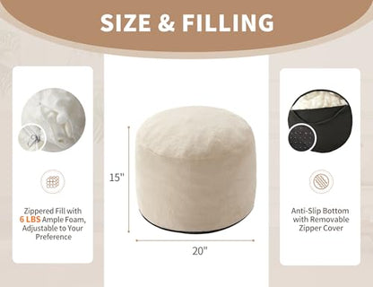 Pouf Ottoman Foot Rest 20"x15" Footstools and Ottomans Small with Filling Cream Small Beige Ottoman Foot Rest Ivory Poofy Ottom Stool Soft Poofs/Ottomans Furniture Living Room Ottom Footstool - color: Beige, size: 20"D x 20"W x 15"H
