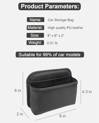 Driver's Car Storage Bag, Small Car Side Pocket Organizer for Car Seats, Doors and Consoles, PU Leather, (Black) - color: Black