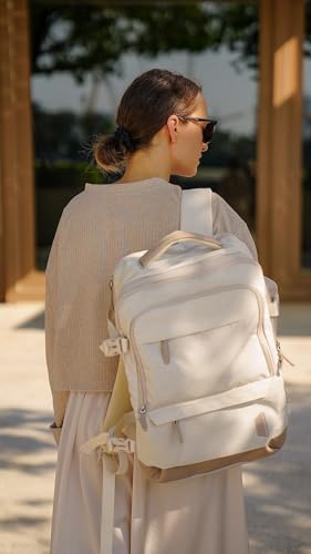 BAGSMART Compression Travel Backpack, 37L Expandable Carry On Backpack with Packing Cubes, Water Resistant Weekender Backpack with Shoe Bag, Warm Beige - color: Warm Beige