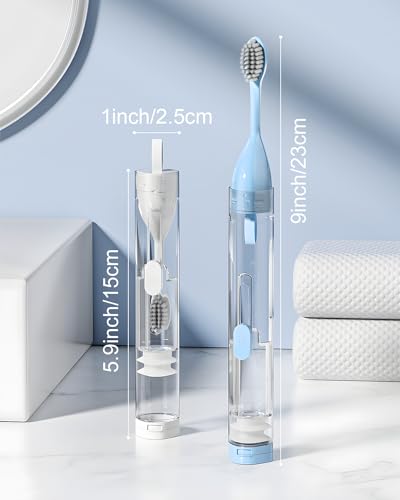 2 Pcs Travel Toothbrush Kit Fold Built-in Toothbrushes Set, Soft Bristles for Travel Camping School Business Trip (Blue, White) - color: Blue,white