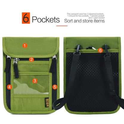 Neck Wallet Lightweight RFID Blocking Waterproof Travel Pouch Passport Wallets for Women Men - color: B-Green