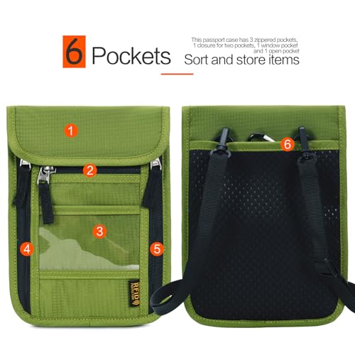 Neck Wallet Lightweight RFID Blocking Waterproof Travel Pouch Passport Wallets for Women Men - color: B-Green