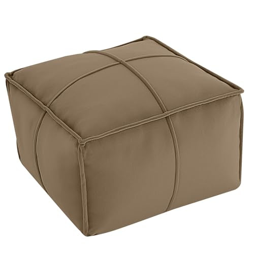 MeMoreCool Stuffed Round Pouf Ottoman Foot Rest, Floor Pouf Foot Stool with Soft Foam Chunk Filling, Small Round Ottoman Footstool Circle Footrest for Living Room - color: Piping Light Coffee