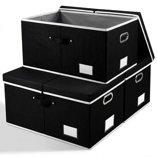 PRANDOM Storage Boxes with Lids [3-Pack] Fabric Collapsible Storage Bins Organizer Containers Baskets Cube with Cover for Home Bedroom Closet Office Nursery Black（23.4X15.9X11.5 - color: Black, size: XL(3-Pack)