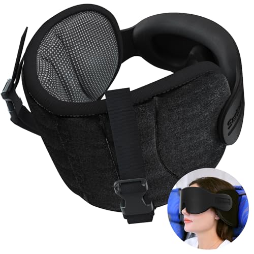 SARISUN Travel Pillows for Airplanes, Airplane Pillow for Long Flight Car Road Trip, Airplane Head Strap with Sleep Eye Mask, 360° Support Headrest, Stop Bobblehead Travel Neck Pillow, Mottled Black - color: Mottled Black