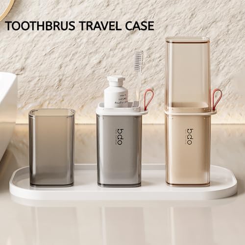 Topavatop Toothbrush Travel Case, 2 in 1 Toothbrush Holder and Rinse Cup, Large Capacity Toothbrush Cup with Cover, Portable Travel Toothbrush Holder for Traveling, Camping, Trip - 1Pcs - Grey&White - color: Gray White