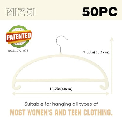 MIZGI 50 Pack Ivory Velvet Hangers - No Shoulder Bumps, Heavy Duty Non-Slip Chrome Hooks for Jackets, Coats, Pants - color: Ivory/Upgraded