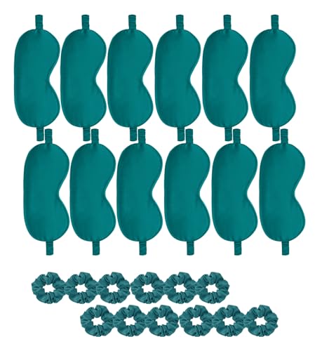 24Pcs Satin Eye Mask Silk Sleep Masks Silky Eyes Cover Blackout Blindfold Eyeshade Scrunchies Hair Ties Travel Wedding Gift - color: Turquoise