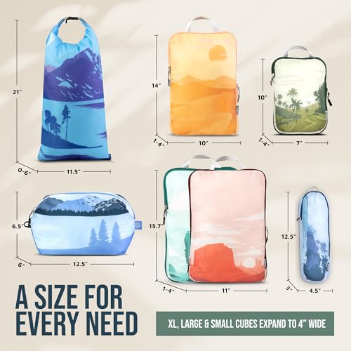 Large Compression Packing Cubes for Travel-Packing Cube Luggage Organizers 7 Piece Set for Checked Luggage-Ultralight, Expandable/Compression Bags by TRIPPED Travel Gear (Getaways) - color: Getaways