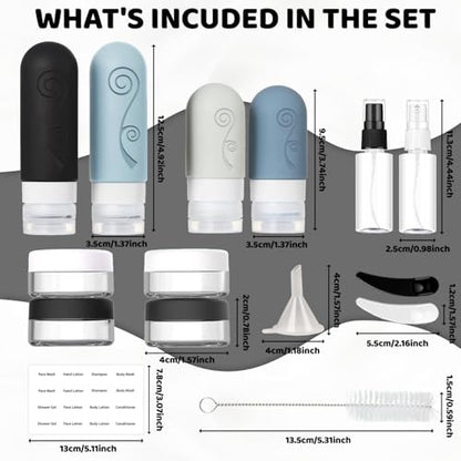 vodvob 16 Pack Travel Bottles Set for Toiletries, TSA Approved Travel Containers Leak Proof Silicone Squeezable Travel Accessories 2oz 3oz for Shampoo Conditioner Lotion Body Wash (BPA Free) (black) - color: black