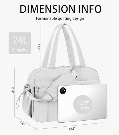 Lightweight Travel Duffle Bag for Women, Quilted Puffy Weekender with Wet Pocket for Gym, Overnight, Personal Item Carry On, Light Grey - color: Light Grey