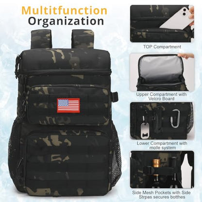 Tactical Backpack Cooler,Soft Lightweight Leakproof Cooler Backpack,Insulated Cooler Bag,Portable Soft Cooler Bag Waterproof for Beach, Travel, Camping, Picnic, Hiking - color: Black Camo