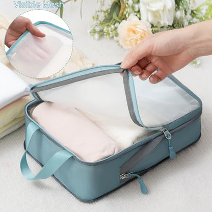 BAGAIL 6 Set Ultralight Compression Packing Cubes Packing Organizer for Travel Accessories Luggage Suitcase Backpack - color: Dusty Blue40D, style: Mesh Pattern