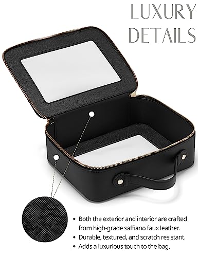 Popvibe Clear Makeup Bag Travel Cosmetic Case Transparent Toiletry Bag with Zipper, Portable Make Up Organizer Traveling Compact Car Bag for Essentials - color: Black, style: Large Luxe