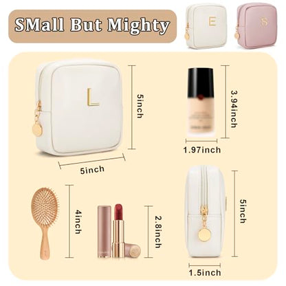 Personalized Birthday Gifts for Women - Initial Makeup Bag Set Travel Toiletry Bag Cosmetic Bags Soft Waterproof PU Leather Makeup Pouch Travel Essentials (L, 1pc Beige) - size: 1pc Beige, style: L