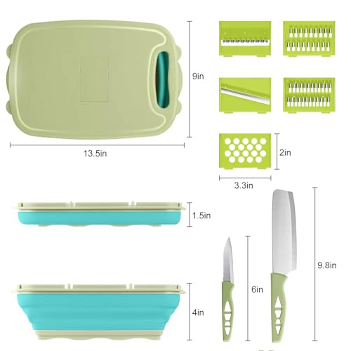 Gintan Camping Cutting Board, 9-in-1 Collapsible Chopping Board with Colander, Kitchen Vegetable Washing Basket for Camping, Camping Gifts Camping essentials for RV Campers (Blue Green) - color: Blue Green