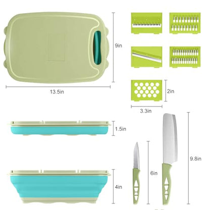 Gintan Camping Cutting Board, 9-in-1 Collapsible Chopping Board with Colander, Kitchen Vegetable Washing Basket for Camping, Camping Gifts Camping essentials for RV Campers (Blue Green) - color: Blue Green