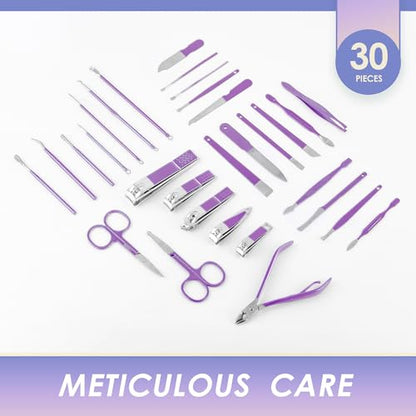 Manicure Set Professional Manicure Kit - 30 in 1 Pedicure Kit Nail Clippers Set Stainless Steel Nail Kit for Women - Purple - color: Purple